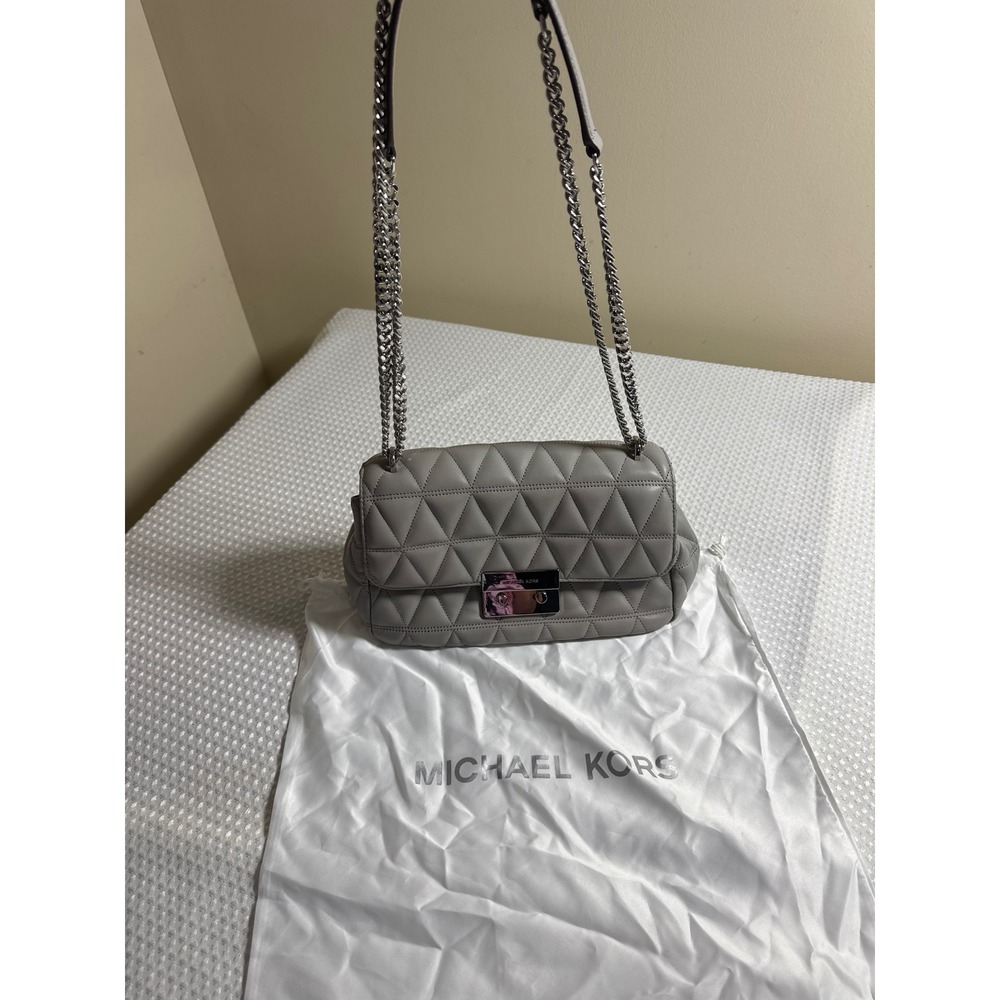 Michael Kors Sloan Shoulder Bag Womens Medium Grey Quilted‎ Leather